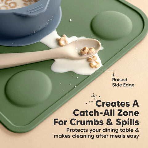 KeaBabies Prep Silicone Baby Placemats, 2-Pack, Non-Slip, Easy Clean, Durable, Food Catcher, Slate