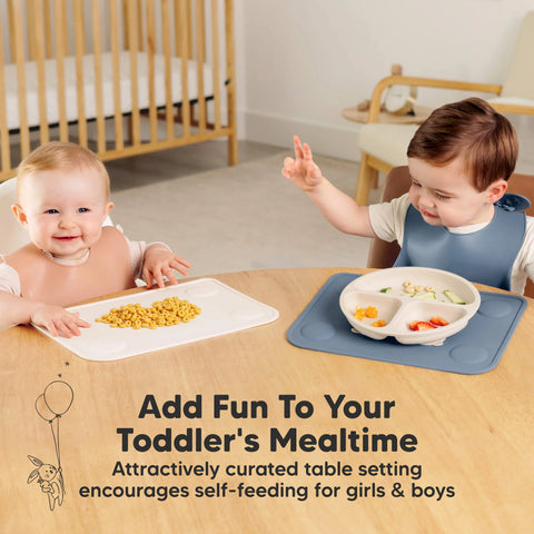 KeaBabies Prep Silicone Baby Placemats, 2-Pack, Non-Slip, Easy Clean, Durable, Food Catcher, Slate