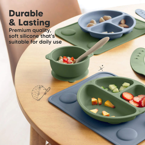 KeaBabies Prep Silicone Baby Placemats, 2-Pack, Non-Slip, Easy Clean, Durable, Food Catcher, Slate