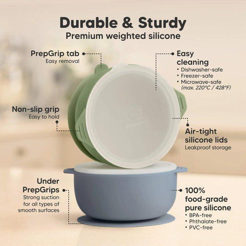 KeaBabies Silicone Suction Baby Bowls, 2-Pack, Strong Suction Base, BPA Free Toddler Feeding Bowls, Baby Led Weaning Essentials, Pastel Sky