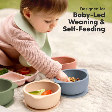 KeaBabies Silicone Suction Baby Bowls, 2-Pack, Strong Suction Base, BPA Free Toddler Feeding Bowls, Baby Led Weaning Essentials, Pastel Sky