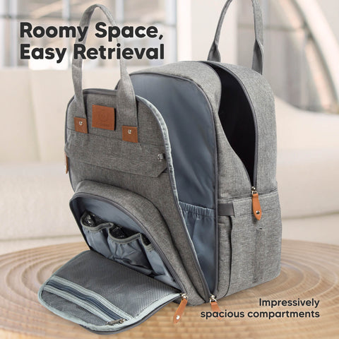 KeaBabies Rove Diaper Bag, Charcoal, Spacious & Organized Baby Bag, Multi-Functional, Durable, Waterproof, Ideal for Moms & Dads
