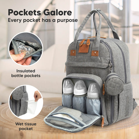 KeaBabies Rove Diaper Bag, Charcoal, Spacious & Organized Baby Bag, Multi-Functional, Durable, Waterproof, Ideal for Moms & Dads