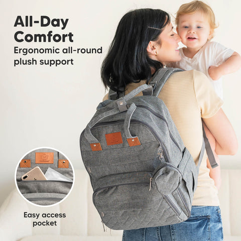 KeaBabies Rove Diaper Bag, Charcoal, Spacious & Organized Baby Bag, Multi-Functional, Durable, Waterproof, Ideal for Moms & Dads