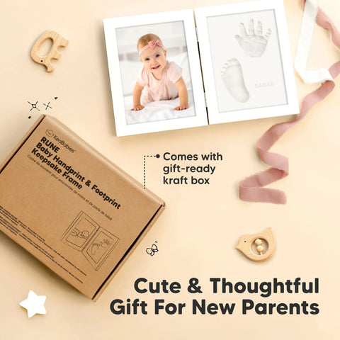 KeaBabies Rune Hand & Footprint Keepsake Frame, Alpine White, Inkless Baby Handprint Footprint Kit, Elegant Memory Frame, Newborn Keepsake Gift