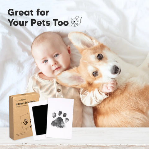 KeaBabies Round Inkless Ink Pads, 2-Pack, Jet Black, Mess-Free Baby Handprint Footprint Kit, Safe Clean Touch Imprint Pads for Newborn Keepsakes