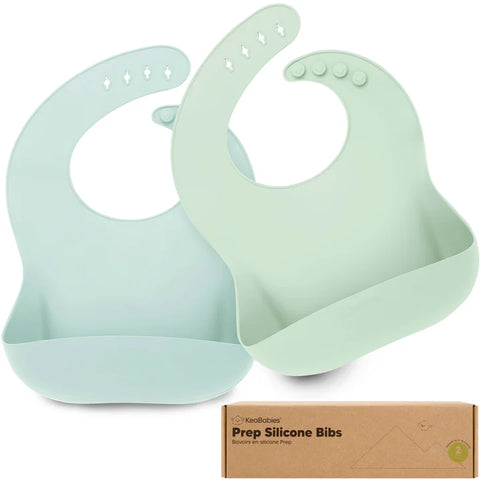 KeaBabies Prep Silicone Baby Bibs, 2-Pack, Adjustable, BPA Free, Easy Clean, Soft Comfortable Fit, Pastel Sky