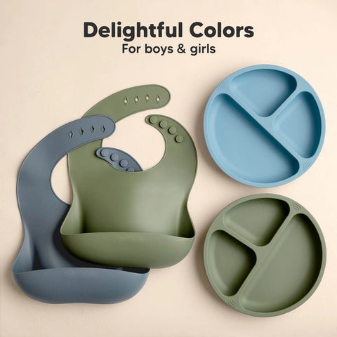 KeaBabies Prep Silicone Baby Bibs, 2-Pack, Adjustable, BPA Free, Easy Clean, Soft Comfortable Fit, Pastel Sky