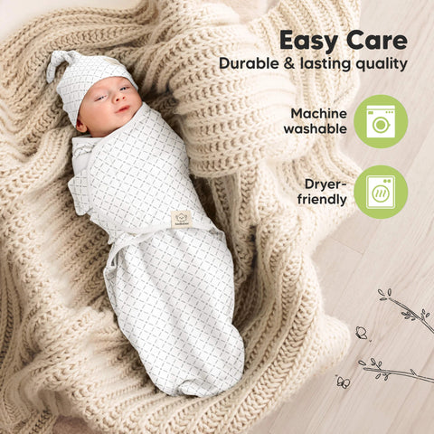 KeaBabies Soothe Swaddle Wraps with Knot Hats, 3-Pack Bunnies, Soft Breathable Baby Swaddle Blanket Set with Hat, Adjustable Newborn Wrap, Infant Sleep Essentials