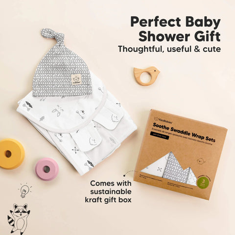 KeaBabies Soothe Swaddle Wraps with Knot Hats, 3-Pack Bunnies, Soft Breathable Baby Swaddle Blanket Set with Hat, Adjustable Newborn Wrap, Infant Sleep Essentials