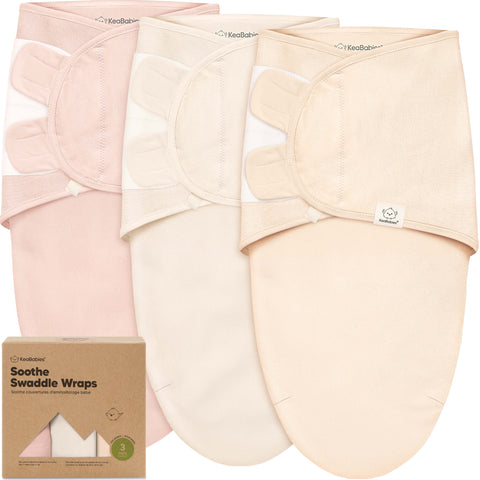 KeaBabies Soothe Swaddle Wraps, 3-Pack Angelic, Standard Size, Soft Breathable Baby Swaddle Blanket Set, Adjustable Newborn Wrap, Infant Sleep Essentials