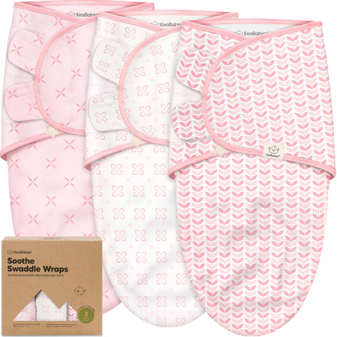 KeaBabies Soothe Swaddle Wraps, 3-Pack Blossom, Large, Soft Breathable Baby Swaddle Blanket Set, Adjustable Newborn Wrap, Infant Sleep Comfort Essentials