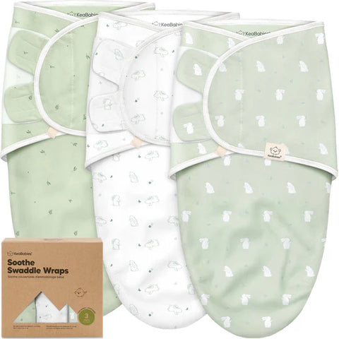 KeaBabies Soothe Swaddle Wraps, 3-Pack Bunnies, Soft Breathable Baby Swaddle Blanket Set, Adjustable Newborn Wrap, Secure Infant Sleep Essentials