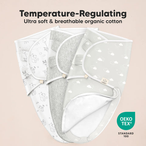 KeaBabies Soothe Zippy Swaddle Wrap, 3-Pack Cloud, Easy Zip Baby Swaddle Blanket, Soft Breathable Infant Wrap, Secure Newborn Sleep Essentials