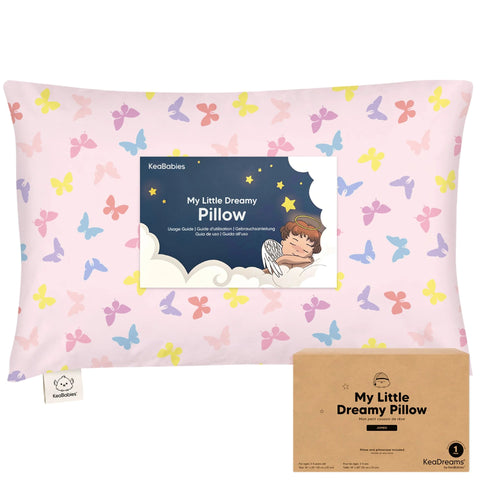 KeaBabies Jumbo Toddler Pillow with Pillowcase, Kids Travel Bed Pillow, Breathable Microfiber Filled Sleeping Pillow for Toddlers, Preschool Nap Pillow, Flutter