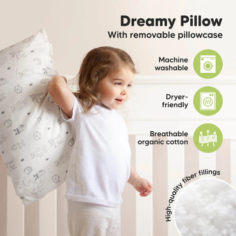 KeaBabies Jumbo Toddler Pillow with Pillowcase, Kids Travel Bed Pillow, Breathable Microfiber Filled Sleeping Pillow for Toddlers, Preschool Nap Pillow, Flutter