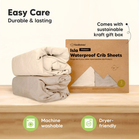 KeaBabies Isla Waterproof Crib Sheets, 2-Pack, Avocado, Protect+ Layer, Leakproof Baby Mattress Sheet, Breathable Fitted Crib Cover