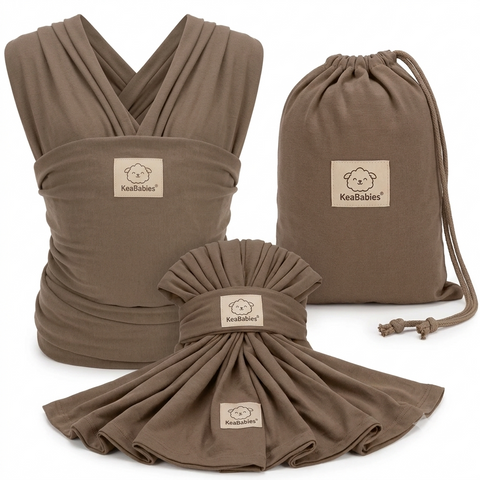 KeaBabies Original Wrap Baby Carrier, Saddle Brown, Ergonomic, Adjustable, Breathable, Hands-Free Baby Carrier, Newborn to Toddler Comfort