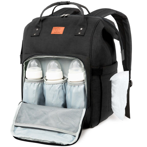 KeaBabies Original Diaper Bag, Trendy Black, Large, Multi-Functional, Organized Compartments, Durable & Stylish, Travel Baby Bag