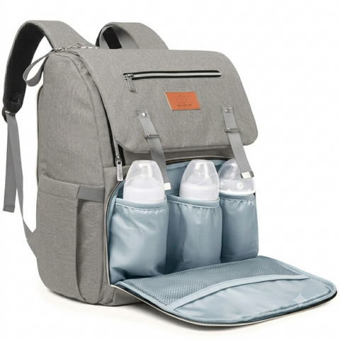 KeaBabies Explorer Diaper Bag, Classic Gray, Spacious, Durable, Multi-Pocket Baby Bag, Comfortable Straps, Ideal for Moms & Dads