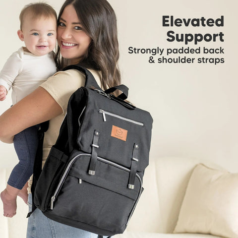 KeaBabies Explorer Diaper Bag, Trendy Black, Spacious, Durable, Multi-Pocket Baby Bag, Comfortable Straps, Ideal for Moms & Dads