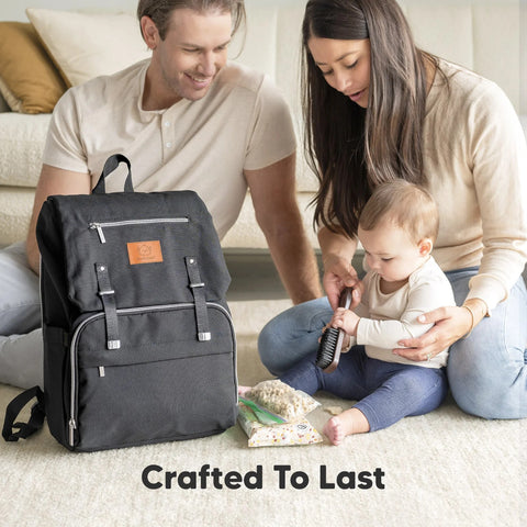KeaBabies Explorer Diaper Bag, Trendy Black, Spacious, Durable, Multi-Pocket Baby Bag, Comfortable Straps, Ideal for Moms & Dads