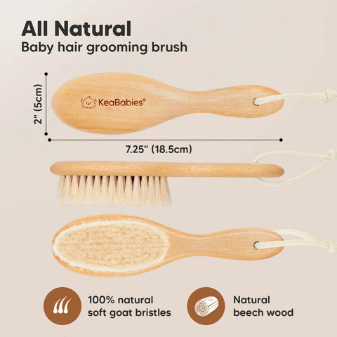 KeaBabies Baby Hair Brush, Soft Goat Bristle Newborn Hair Brush for Gentle Scalp Care, Cradle Cap Relief & Daily Baby Grooming, Walnut