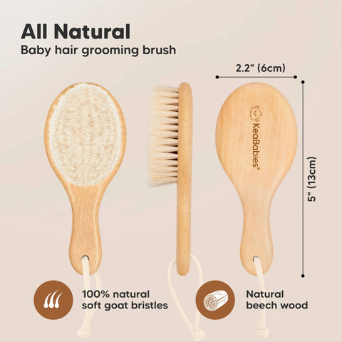 KeaBabies Baby Hair Brush, Soft Goat Bristle Newborn Hair Brush for Gentle Scalp Care, Cradle Cap Relief & Daily Baby Grooming, Walnut