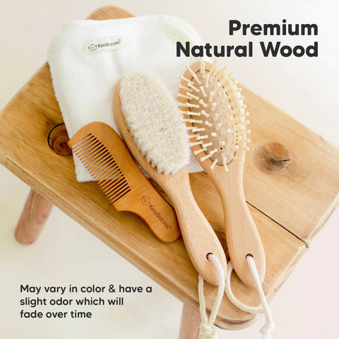 KeaBabies Baby Hair Brush, Soft Goat Bristle Newborn Hair Brush for Gentle Scalp Care, Cradle Cap Relief & Daily Baby Grooming, Walnut