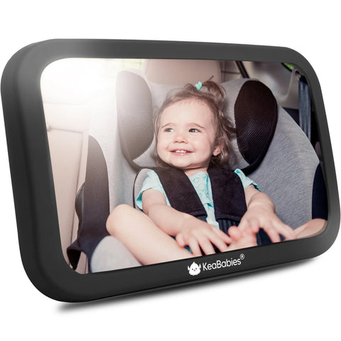 KeaBabies Baby Car Seat Mirror, Large, Matte Black, Shatterproof, Adjustable, Wide-Angle Rear-Facing View, Safe for Infant Travel