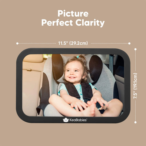 KeaBabies Baby Car Seat Mirror, Large, Matte Black, Shatterproof, Adjustable, Wide-Angle Rear-Facing View, Safe for Infant Travel