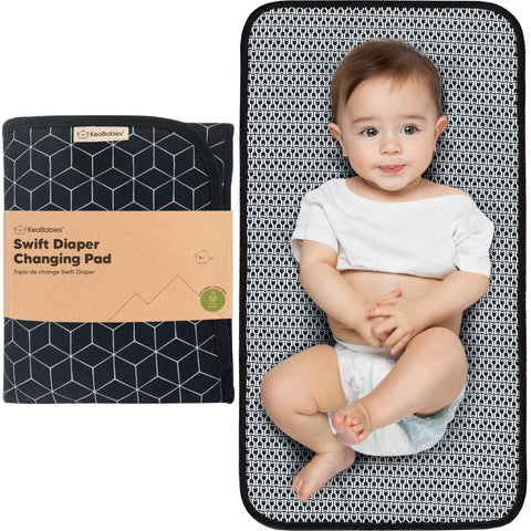KeaBabies Swift Diaper Changing Mat, Black Geo, Portable, Waterproof, Foldable, Easy-Clean, Travel-Friendly Baby Changing Station