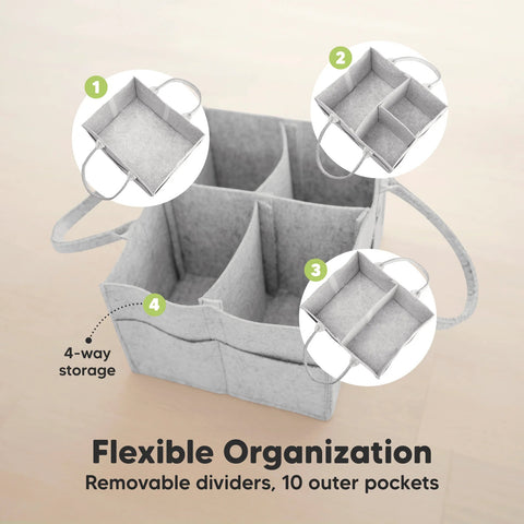KeaBabies Original 2.0 Diaper Caddy, Classic Gray, Spacious, Organized, Multi-Functional Baby Organizer, Travel & Nursery Essential