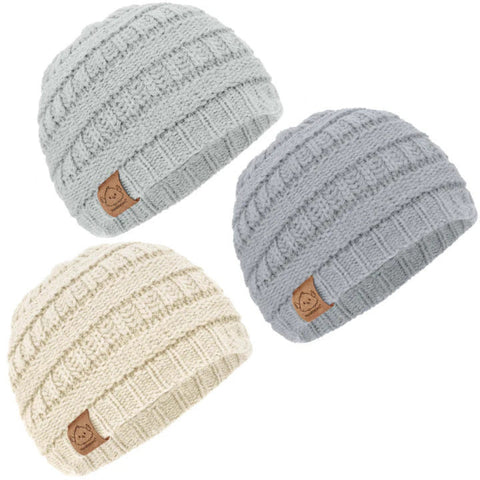KeaBabies 3-Pack Warmzy Baby Beanies, Soft Newborn Beanie Hats for Infants, Stretchy Warm Baby Caps for Everyday Wear, Cloud, Medium