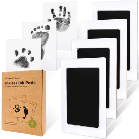 KeaBabies 4-Pack Inkless Ink Pads, Mess-Free Baby Handprint & Footprint Kit, Safe No-Touch Imprint Pads for Newborn Keepsakes, Jet Black