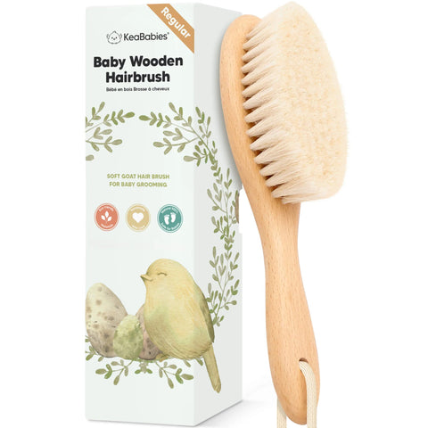 KeaBabies Baby Hair Brush, Soft Goat Bristle Newborn Hair Brush for Gentle Scalp Care, Cradle Cap Relief & Daily Baby Grooming, Walnut