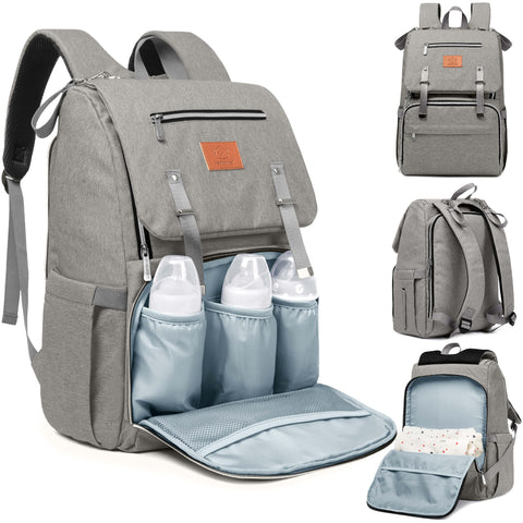 KeaBabies Explorer Diaper Bag, Classic Gray, Spacious, Durable, Multi-Pocket Baby Bag, Comfortable Straps, Ideal for Moms & Dads