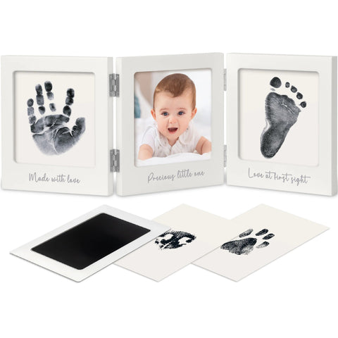 KeaBabies Fond Clean Touch Inkless Hand & Footprint Frame, White Silver, Mess-Free Baby Imprint Kit, Safe Newborn Keepsake Frame, Nursery Decor Gift