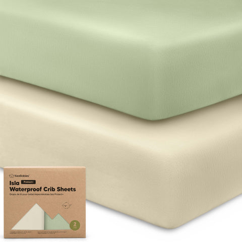 KeaBabies Isla Waterproof Crib Sheets, 2-Pack, Avocado, Protect+ Layer, Leakproof Baby Mattress Sheet, Breathable Fitted Crib Cover