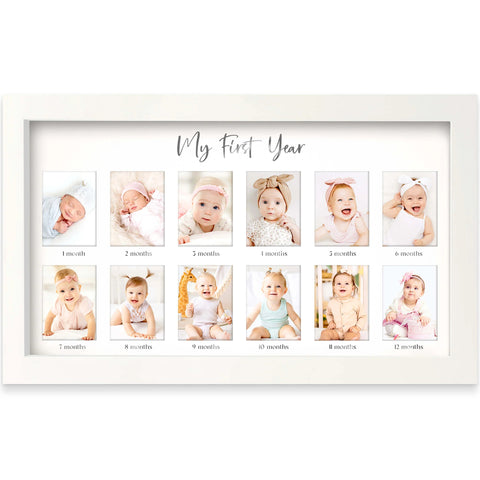 KeaBabies Nova Baby's First Year Picture Frame, Baby Milestone Photo Frame for 12 Monthly Photos, Nursery Memory Keepsake Display, Alpine White