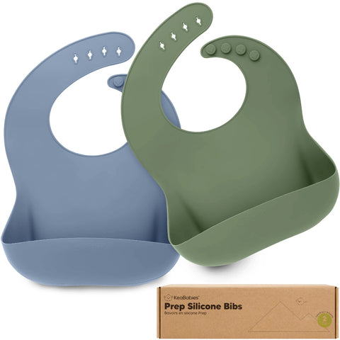 KeaBabies Prep Silicone Baby Bibs, 2-Pack, Adjustable, BPA Free, Easy Clean, Soft Comfortable Fit, Amethyst