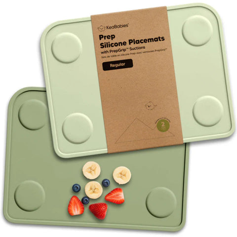 KeaBabies Prep Silicone Baby Placemats, 2-Pack, Non-Slip, Easy Clean, Durable, Food Catcher, Sage