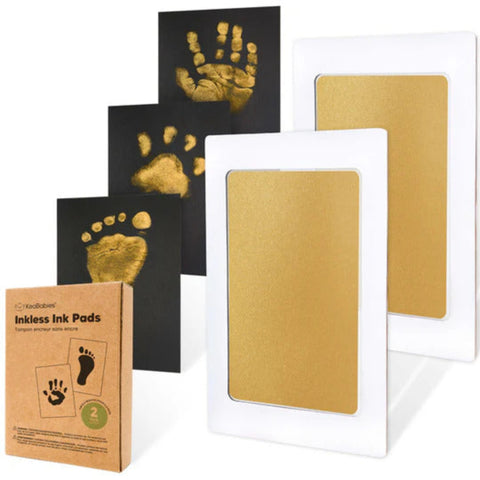 KeaBabies Round Inkless Ink Pads, 2-Pack, Gold, Clean Touch Baby Handprint Footprint Ink Pads, Mess-Free Safe Imprint Kit, Keepsake Essentials