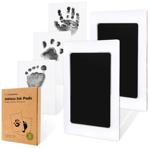 KeaBabies Round Inkless Ink Pads, 2-Pack, Jet Black, Mess-Free Baby Handprint Footprint Kit, Safe Clean Touch Imprint Pads for Newborn Keepsakes