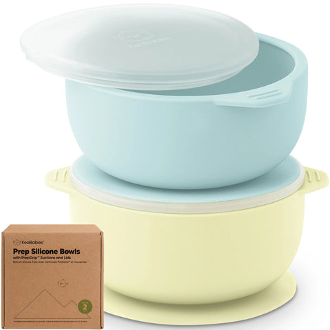 KeaBabies Silicone Suction Baby Bowls, 2-Pack, Strong Suction Base, BPA Free Toddler Feeding Bowls, Baby Led Weaning Essentials, Pastel Sky