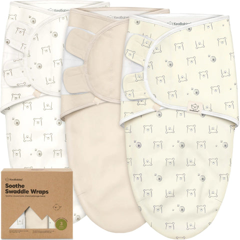 KeaBabies Soothe Swaddle Wraps, 3-Pack Bumble Bear, Soft Breathable Baby Swaddle Blanket Set, Adjustable Newborn Wrap, Infant Sleep Essentials