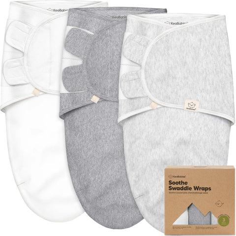 KeaBabies Soothe Swaddle Wraps, 3-Pack Cloud, XS Size, Soft Breathable Baby Swaddle Blanket Set, Adjustable Infant Wrap, Secure Newborn Sleep Essentials