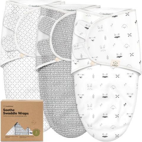 KeaBabies Soothe Swaddle Wraps, 3-Pack Nordic, Large Size, Soft Breathable Baby Swaddle Blanket Set, Adjustable Infant Wrap, Secure Newborn Sleep Essentials