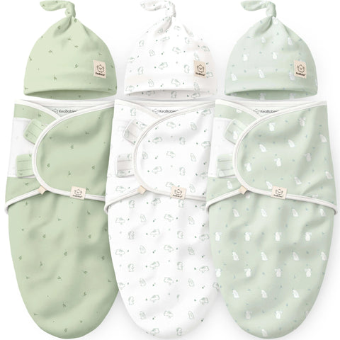 KeaBabies Soothe Swaddle Wraps with Knot Hats, 3-Pack Bunnies, Soft Breathable Baby Swaddle Blanket Set with Hat, Adjustable Newborn Wrap, Infant Sleep Essentials