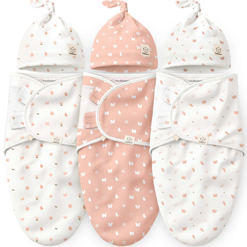 KeaBabies Soothe Swaddle Wraps with Knot Hats, 3-Pack Butterflies, Soft Breathable Baby Swaddle Blanket Set with Hat, Adjustable Newborn Wrap, Sleep Essentials